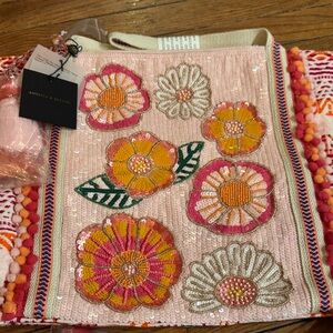 Embroidered Floral Tote Bag - Pink and Orange